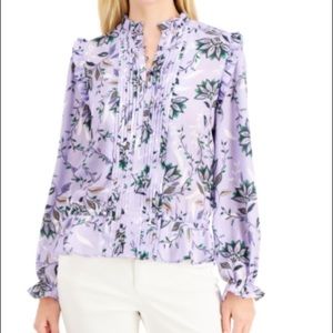 Charter Club Floral-print Pintuck Blouse In Purple Swirl Combo size Large Petite